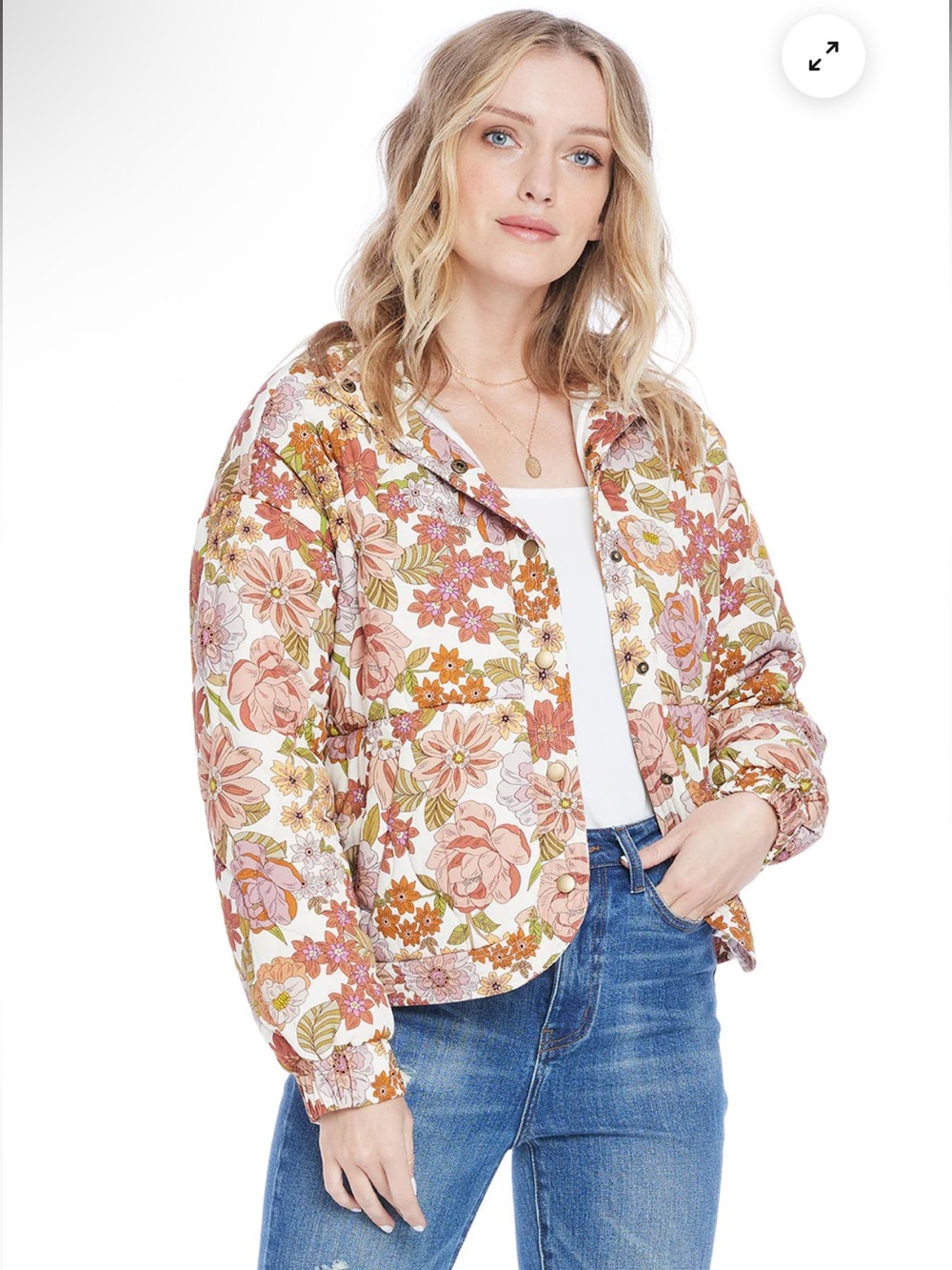 Anthropologie-Floral Quilted Jacket - Pink Multi